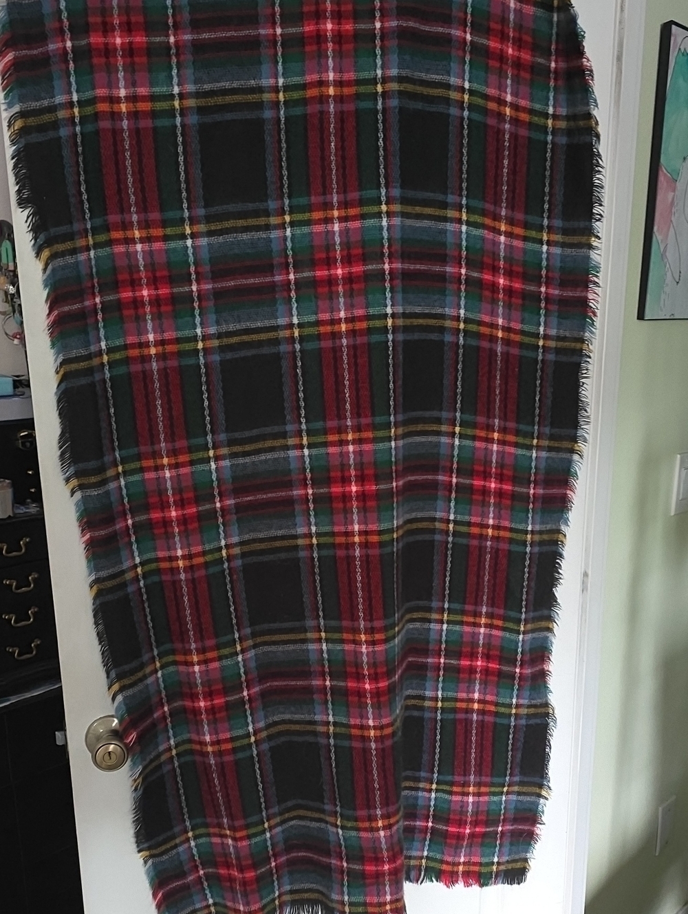 Merona Black, Red & Green Plaid Fringe Scarf